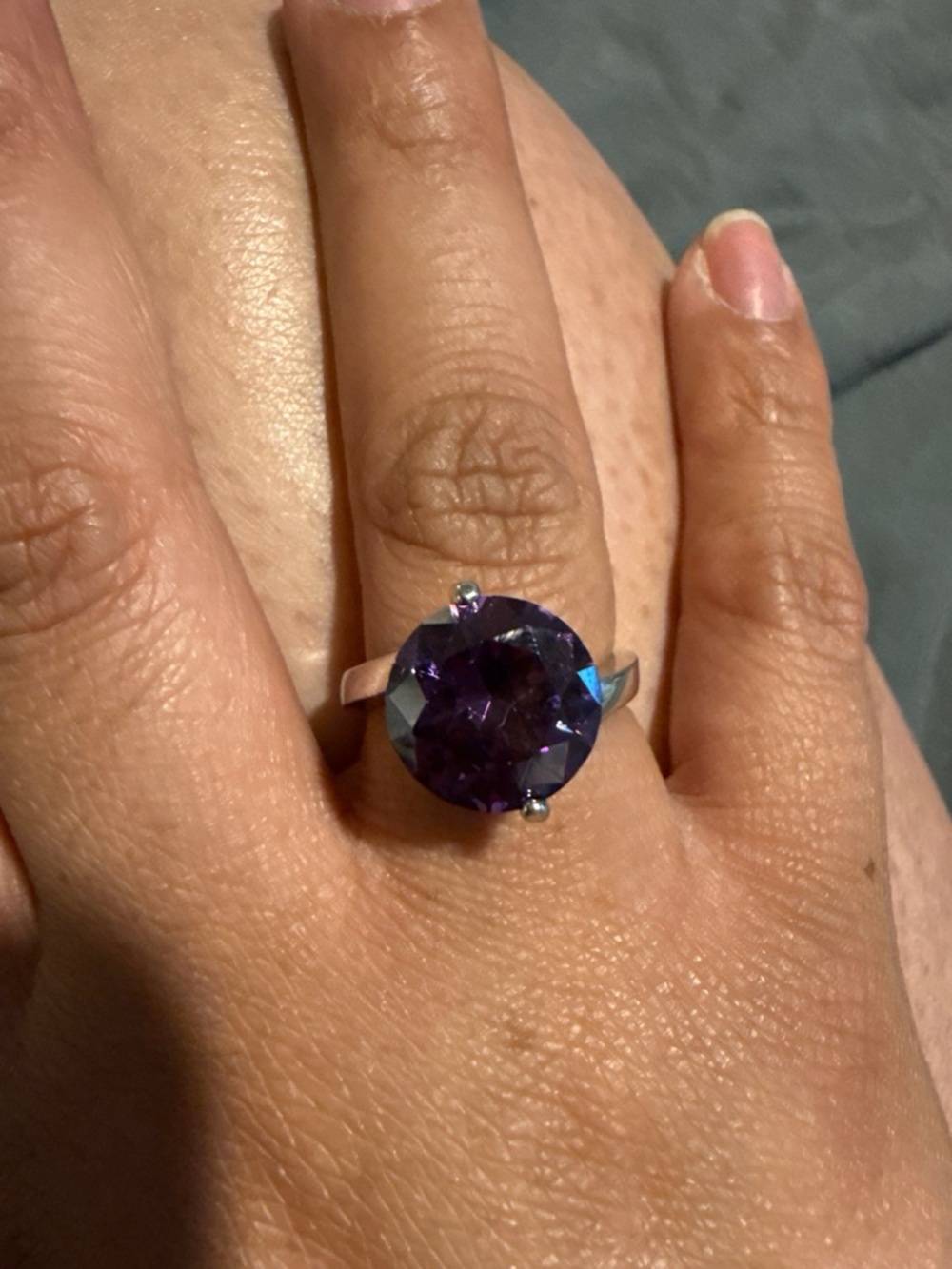 Rhodium Plated Lab Amesthyst Cubic Zirconia Ring - Size 9